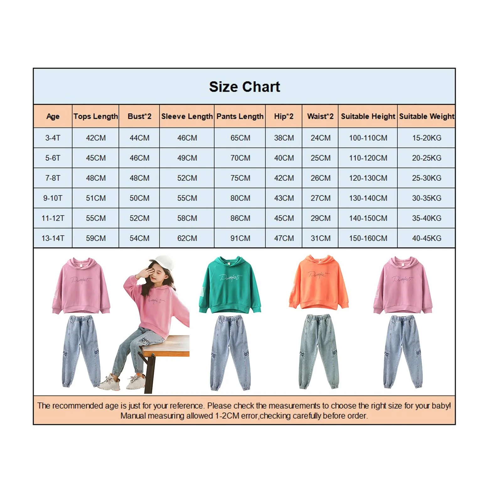 amropi Filles Ensembles Pantalon et Haut Sweats à Capuche Survêtement Jeans Jogging Vêtement pour 3-15 Ans