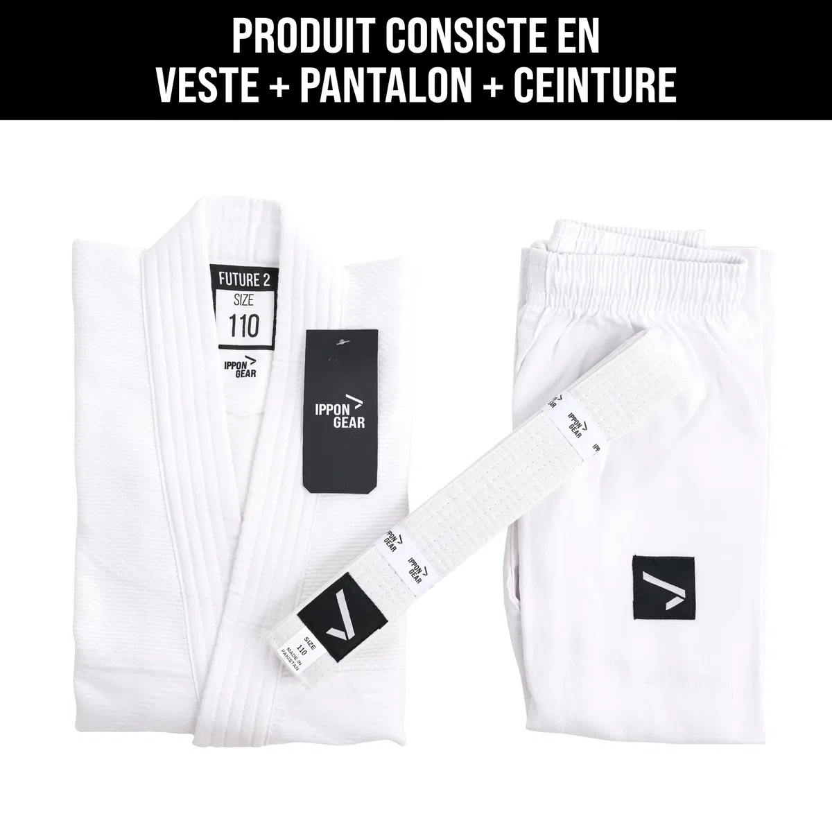 IPPONGEAR Future 2 Combinaison de Judo pour débutants et Enfants Combinaison d'arts Martiaux avec Ceinture (élastique et Cordon de Serrage au Pantalon, densité du Tissu 335gr/m²) Blanc