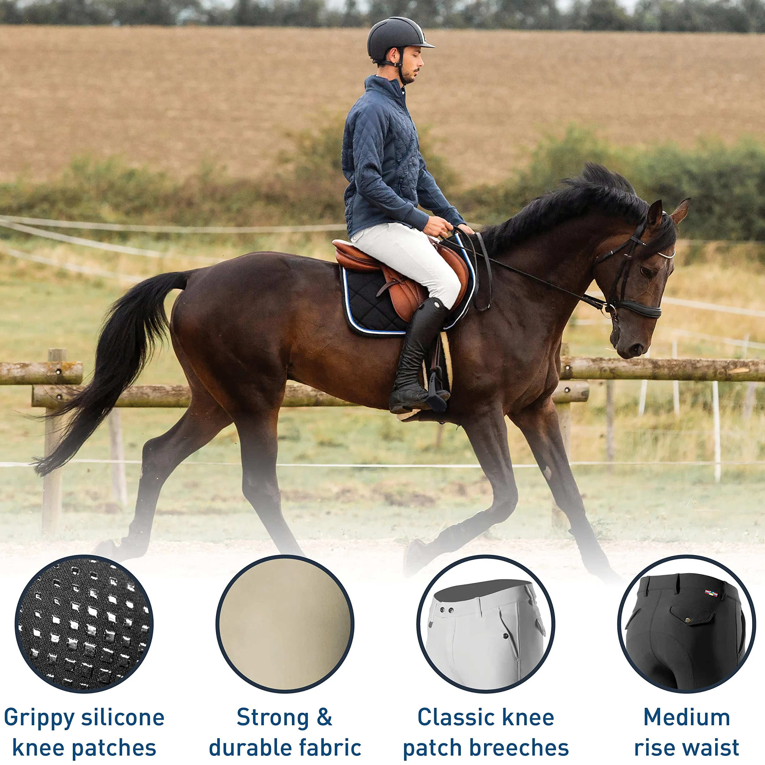 HORZE Pantalon d'équitation à basanes Silicone Grand Prix Homme Noir 48