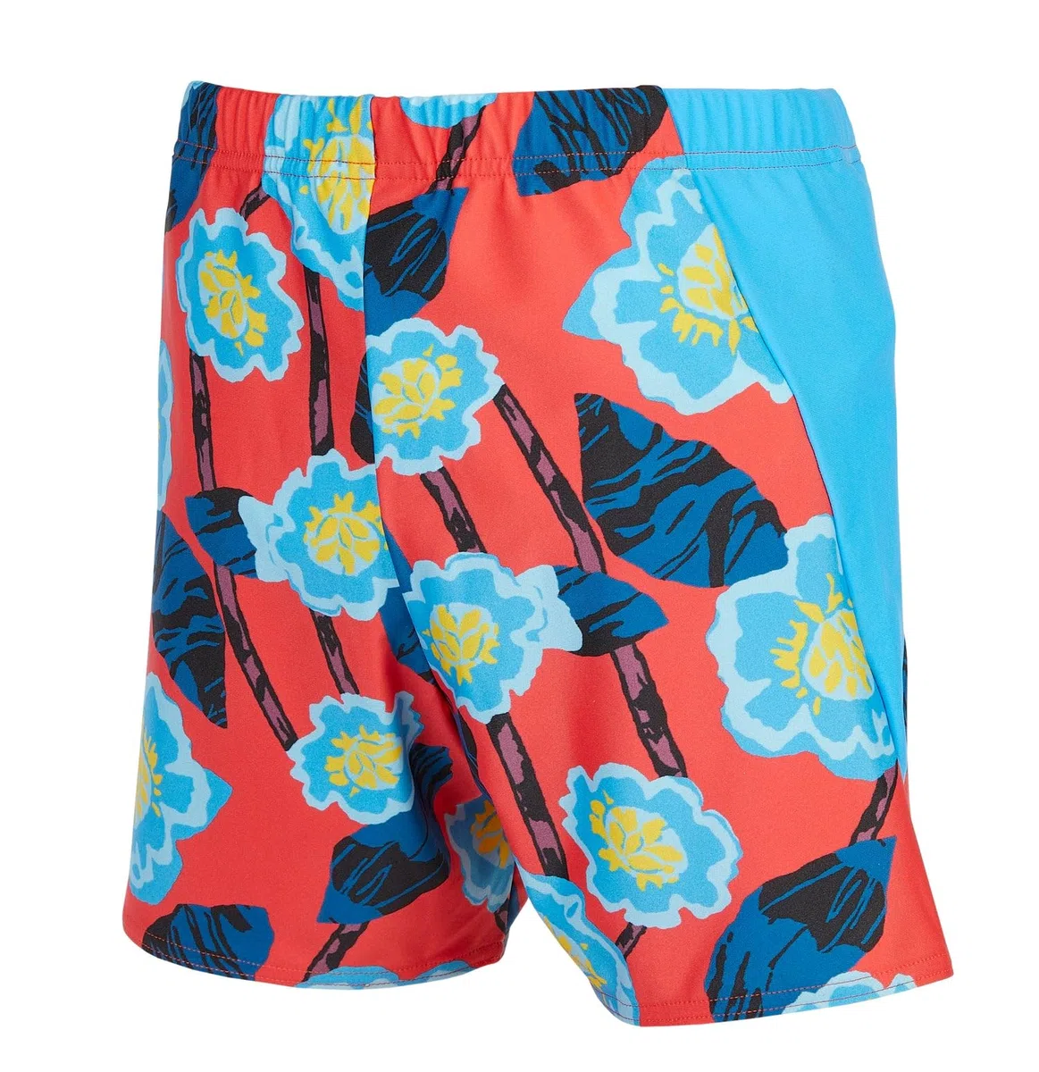 Short de bain pour garçons et filles, motif floral bleu avec slip intérieur imperméable intégré, tissu résistant au chlore UVF 50+