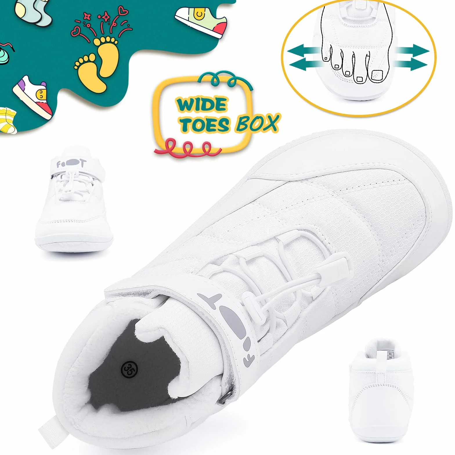 Wizshoe Chaussures Pieds Nus Enfants Trail Garcons Fille Minimaliste Barefoot Bottes Baskets Running Sneakers Léger Respirantes Antidérapantes Transition Printemps Automne Blanc 33EU