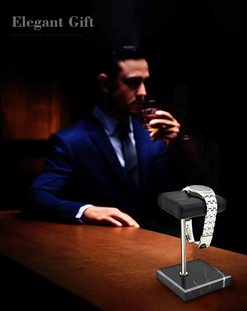 Support de montre pour homme - Support de montre en cuir - Plateau de présentation de bijoux pour montres, bracelets, accessoires de montre, cadeaux pour homme pour la fête des pères, Noël
