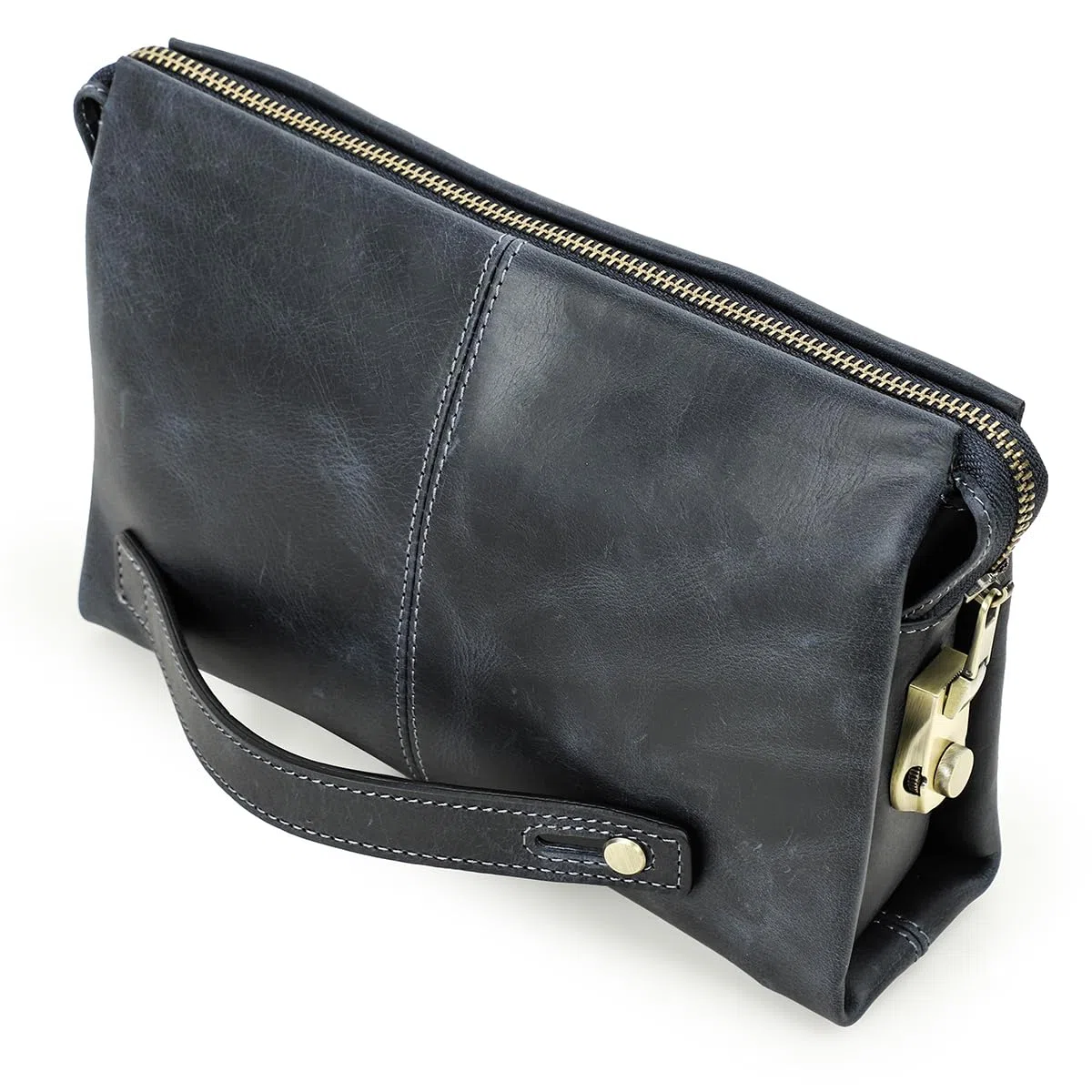Contacts Organiseur de carte d'identité en cuir véritable pour homme, grande capacité avec verrou antivol pour passeport, téléphone portable, sac à main avec dragonne, bleu 1