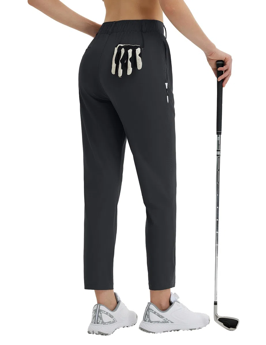 baleaf Pantalon de golf pour femme avec passants de ceinture, poches zippées, extensible, pour voyage, travail, affaires, décontracté, UPF 50+