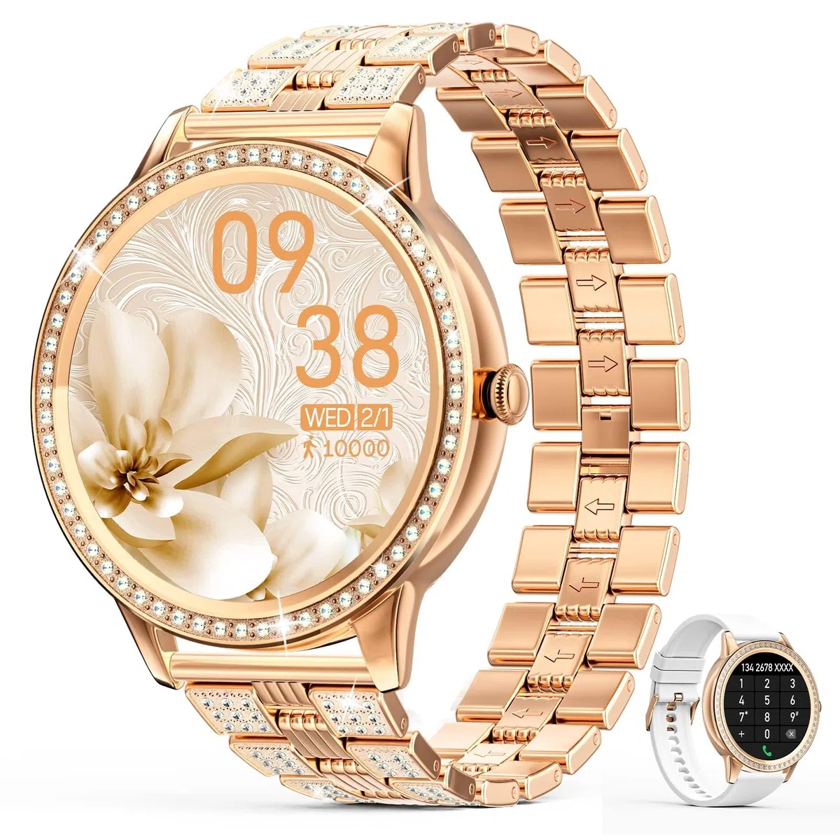 Montre Connectée Femme avec Appel,Montre élégante en Maçonnerie avec Moniteur de Fréquence Cardiaque SpO2 Sommeil,Smartwatch Sport IP68 Lecteur de Musique Fonction Montre Connectée pour Android iOS