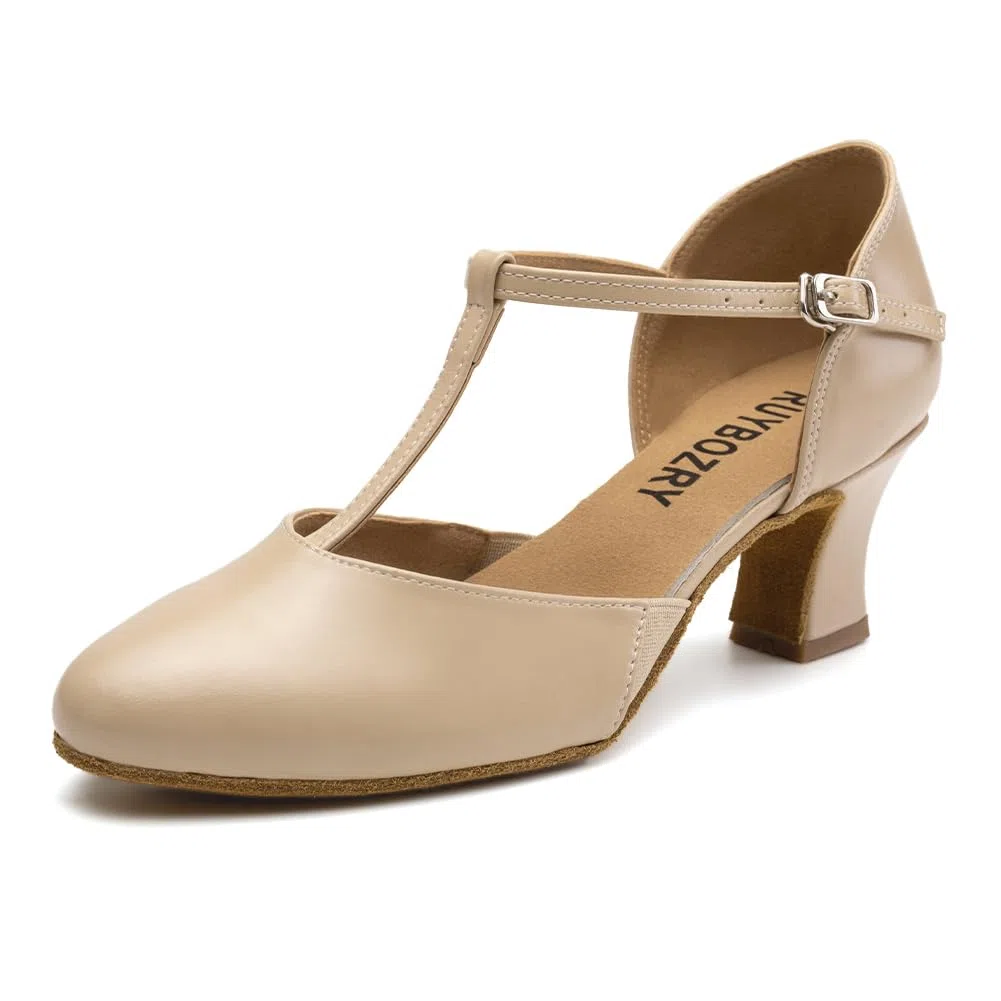 Chaussures de Caractère T-Strap Chaussures de Danse Latine Femme Salsa Bachata avec Talon de 6cm Semelle en Daim