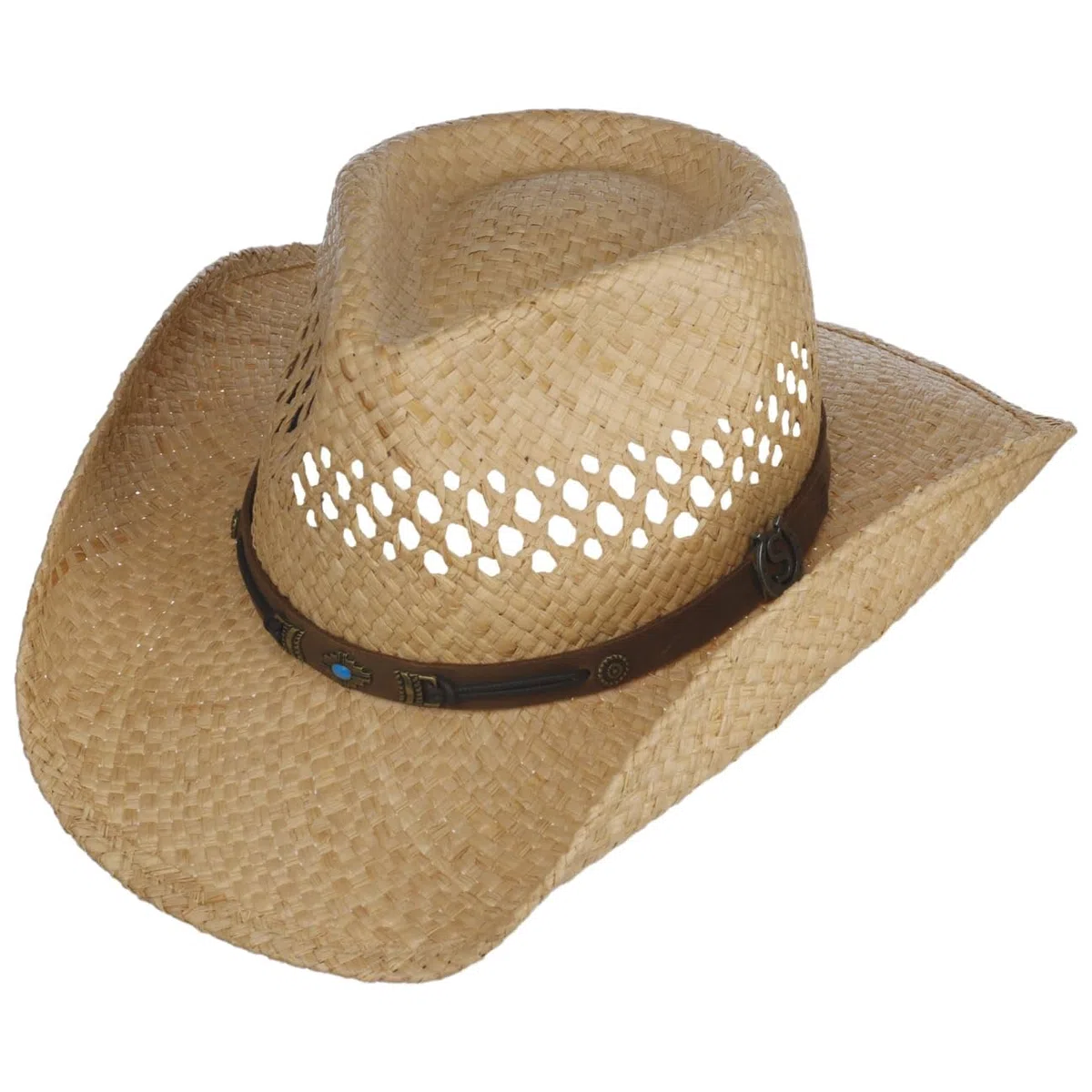Stetson CHAPEAUSHOP Rifterson Chapeau Western Paille Raphia Bande Similicuir Homme Printemps Ete