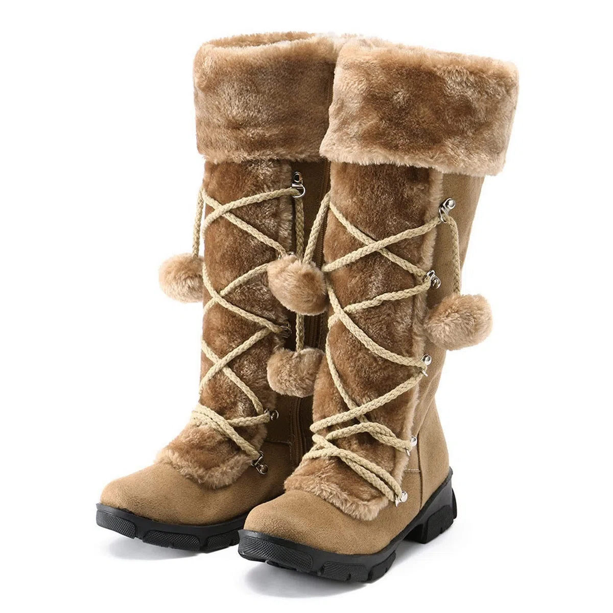 Bottes de neige chaudes et confortables pour femme - Talon bas et épais - Fermeture éclair latérale - Antidérapantes - Doublure en fausse fourrure - Confortables - À lacets - Pour l'extérieur et