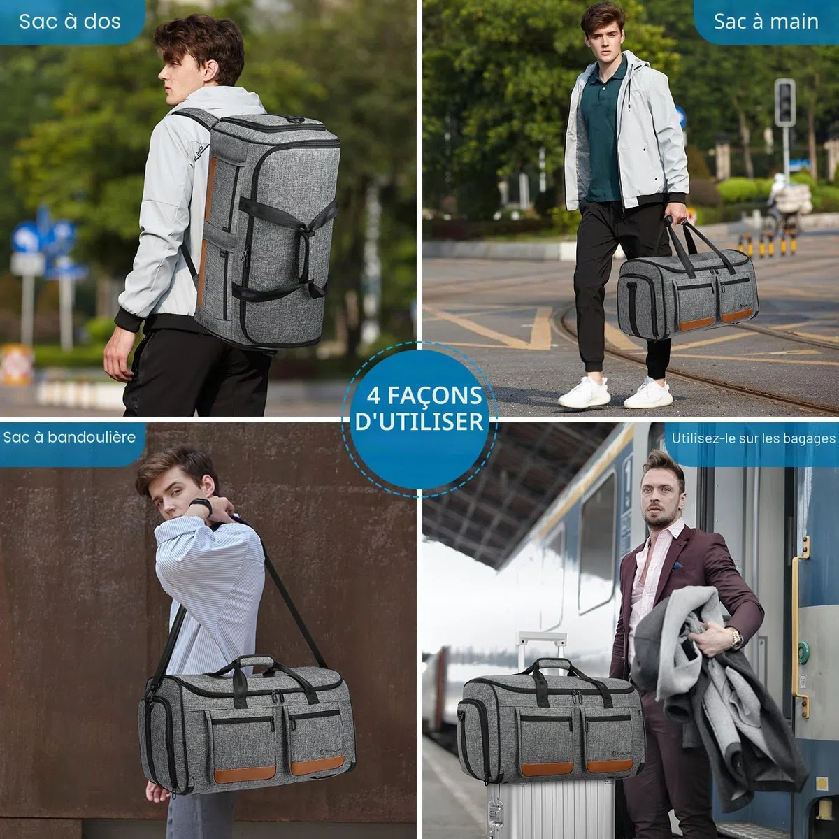 TUGUAN Sac à Vêtements de Voyage Convertible 3 en 1 Housse Costume pour Voyage d'affaires avec Sangles de Sac à Dos et Compartiment pour Chaussures (Gris + Marron)