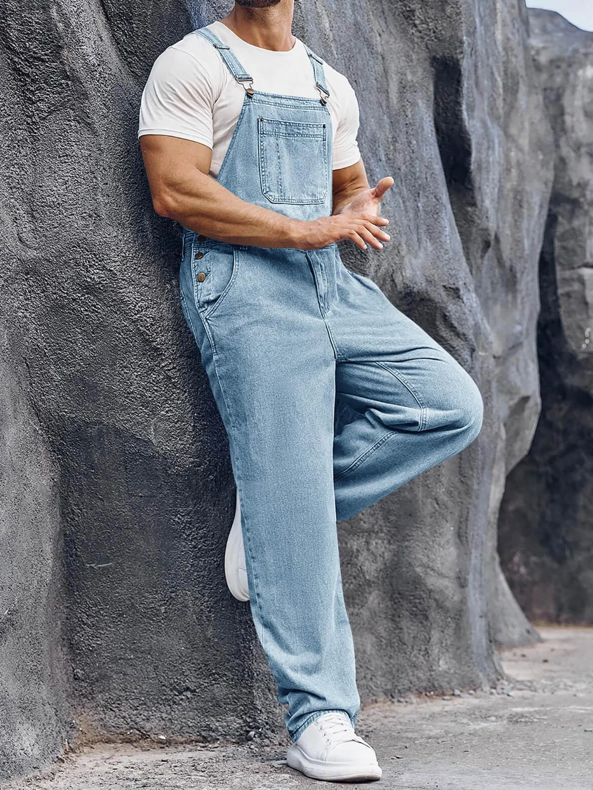 Runcati Salopette en denim pour homme - Pantalon de travail - Pantalon d'été streetwear - Décontracté - Bretelles réglables