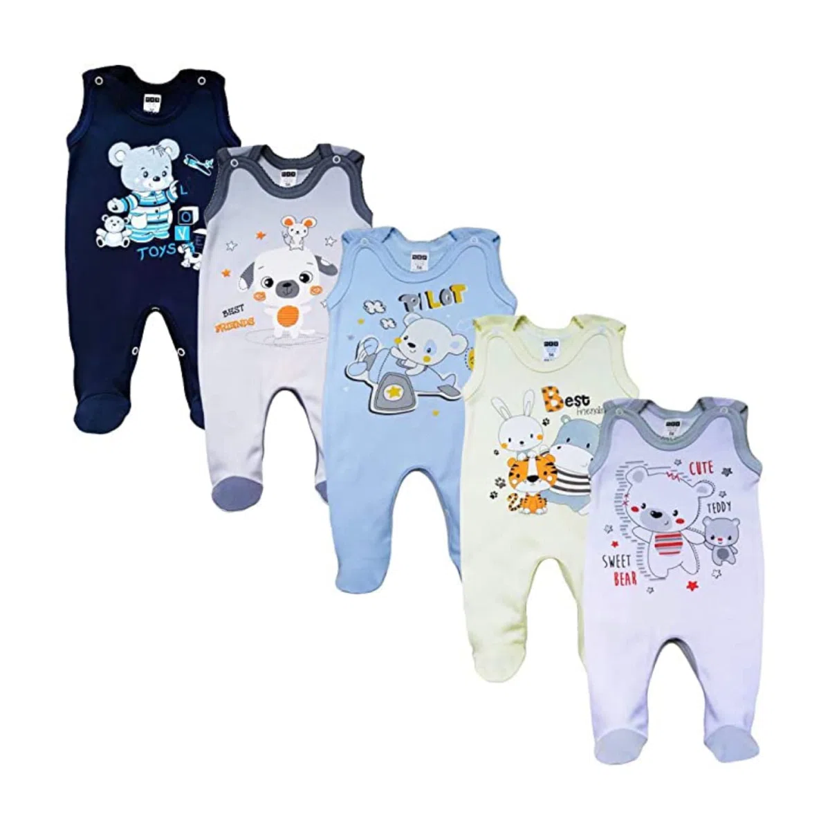MEA BABY grenouillère bébé 100% coton lot de 5 imprimé filles garçons