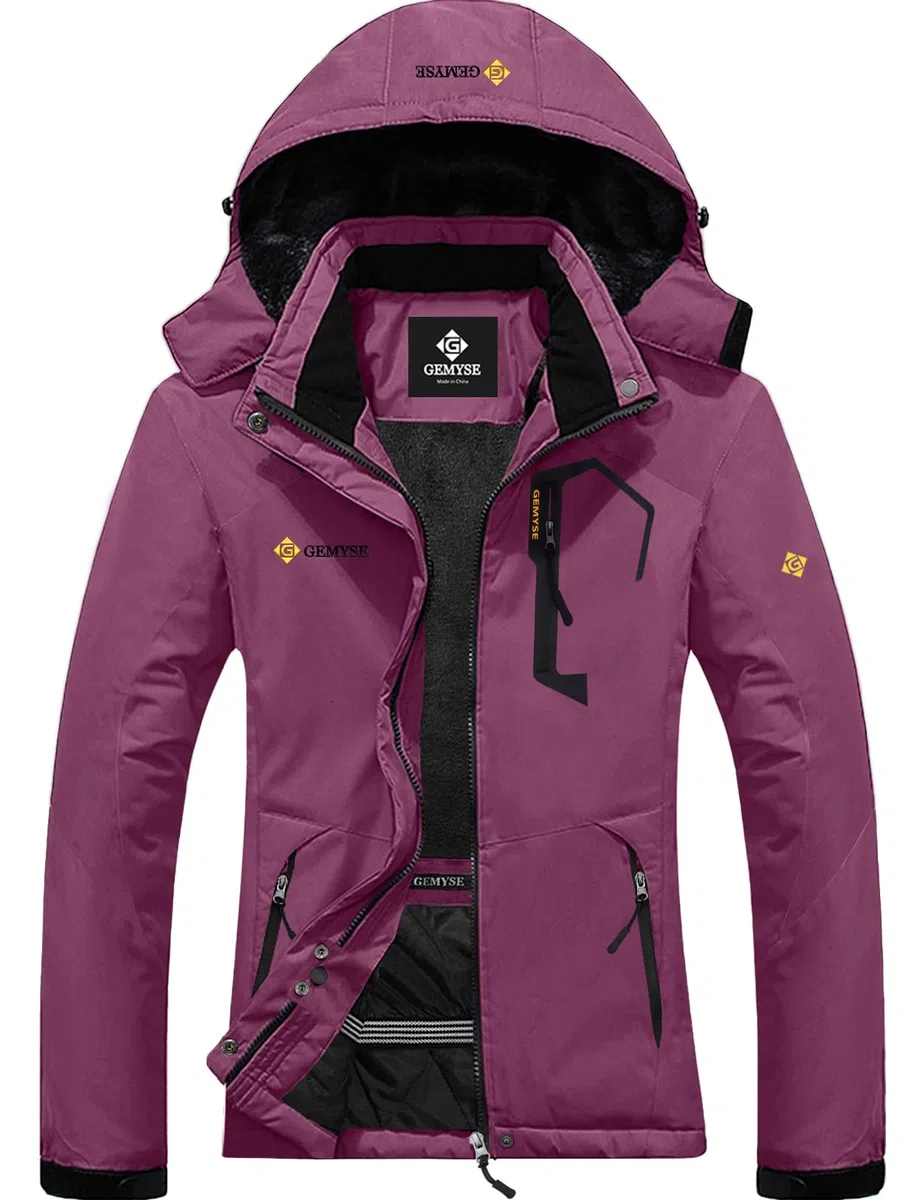 GEMYSE Veste de Ski Femme Imperméable Coupe-Vent Manteau d'Hiver Chaud avec Capuche de Montagne Extérieur en Polaire