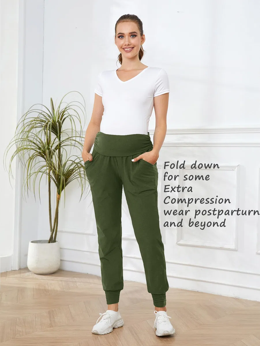 PARNIXS Pantalon de Jogging de maternité pour Femme - Pantalon de survêtement Extensible pour entraînement, Sport, Salon, Grossesse, Yoga avec Poches