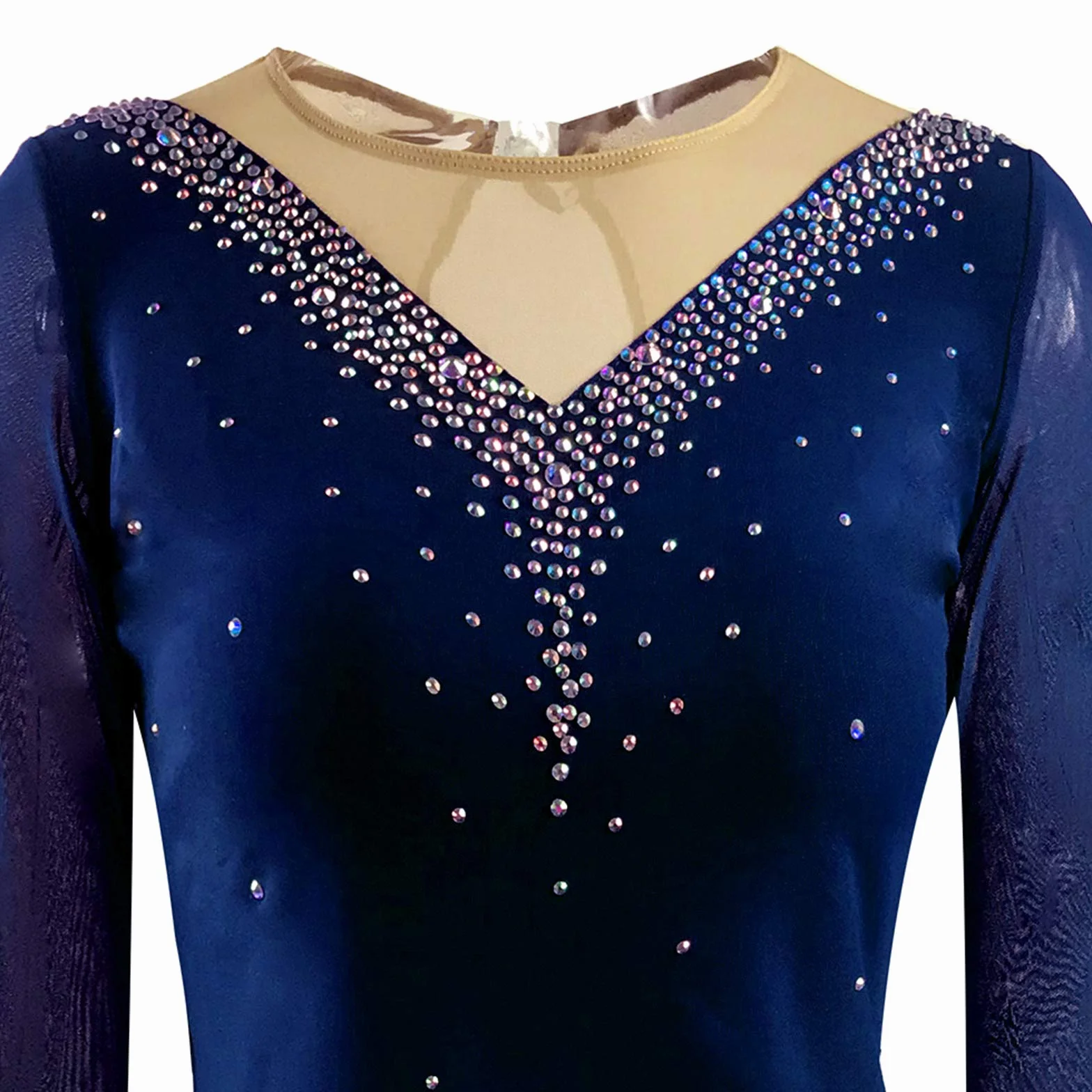 LIUHUO Robe de Patinage Artistique en Maille Extensible avec Manches crochetées pour Fille Quatre Couleurs