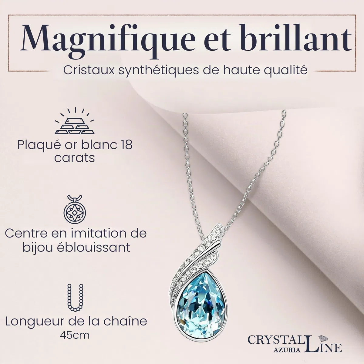 Crystalline Azuria Femme Ensemble Larmes Collier et Clous Boucles d'Oreilles 18ct Plaqué Or Blanc avec Cristaux océan Bleu