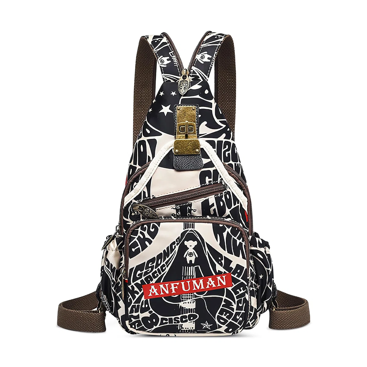 Mode Sac à Dos Femmes Décontracté Anti-vol Sac De Poitrine Rétro Messager Sacs À Bandoulière Voyage Travail Achats Fête Sling Sac D'épaule Nylon Sport Imprimé Sacs à Dos Noir B