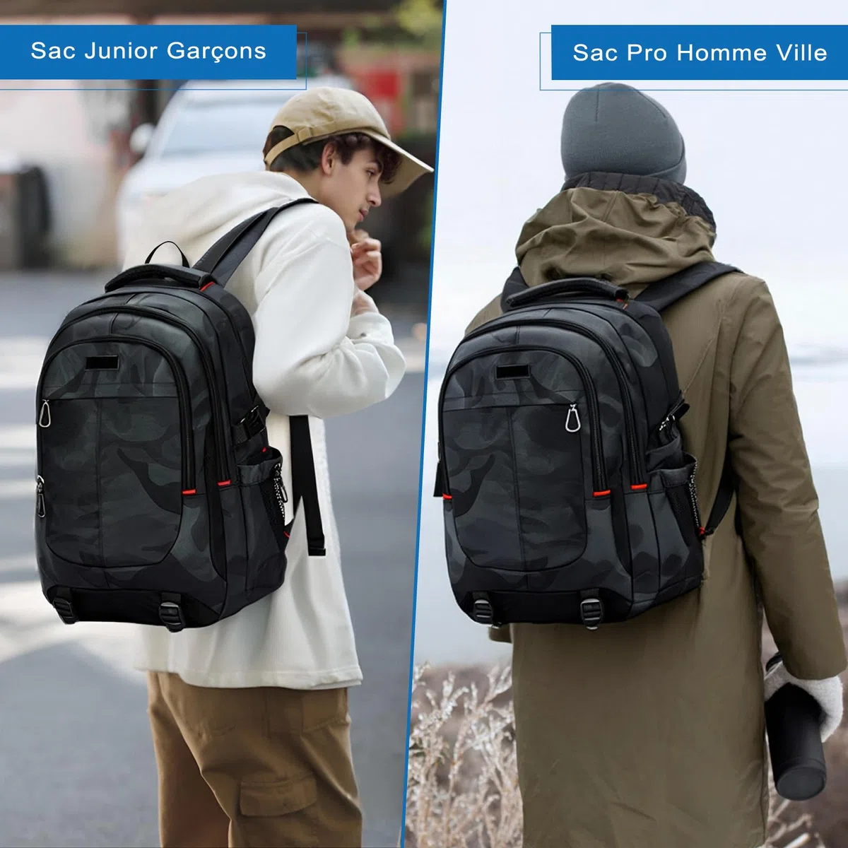 Cartable Garcon Primaire College 50cm Grande Sac à Dos Loisir Homme, Sacs Scolaire pour Ordinateur PC Portable 17 Pouces, Sacs pour Voyage Travail Affaire 12 13 14 15 16 17 18 19 20 10-23 Ans Ado Noir