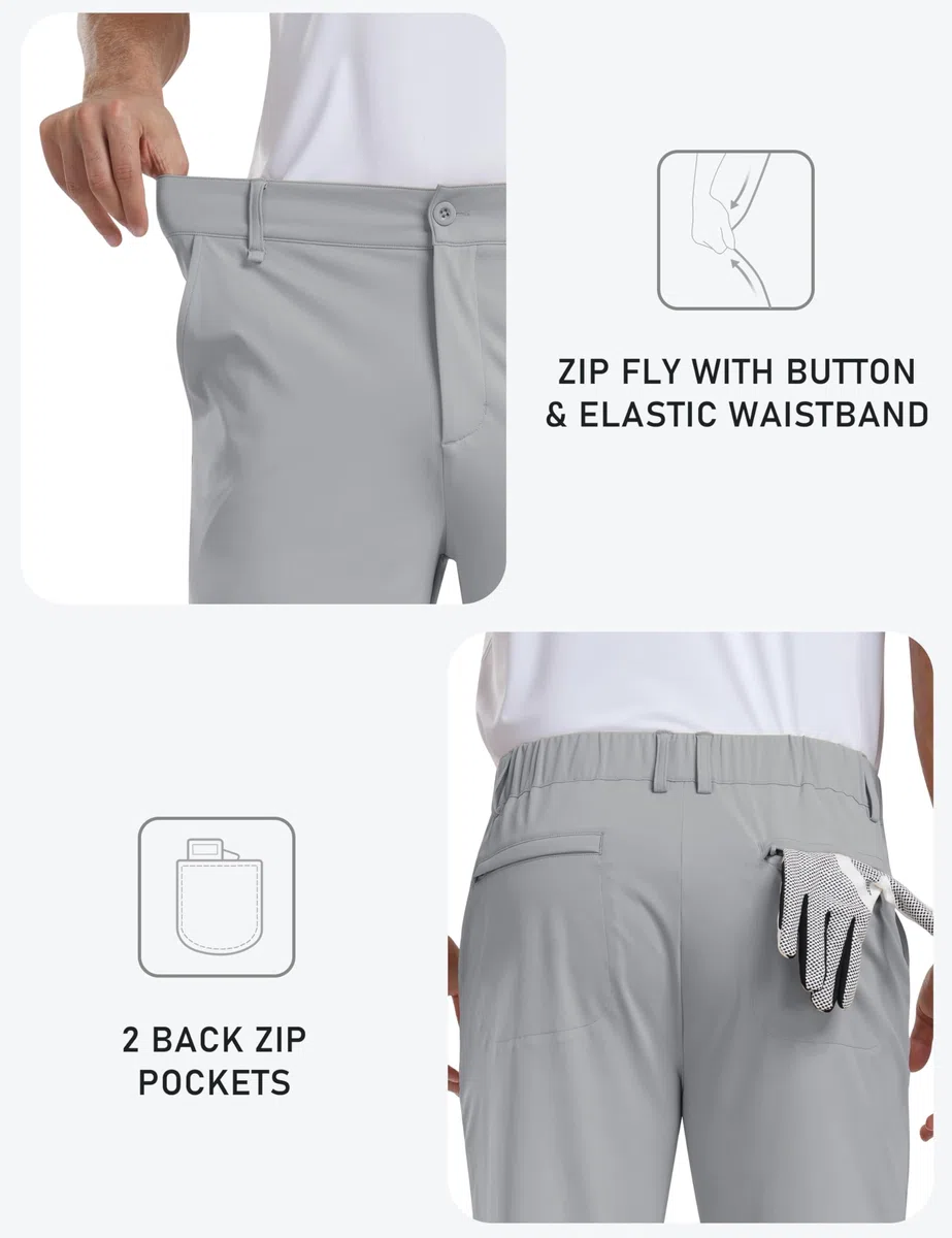 MoFiz Pantalon de Golf Homme Extensible Pantalon de Travail Décontracté Coupe Ajustée Stretch Sport Pants 30"/32" avec 5 Poches