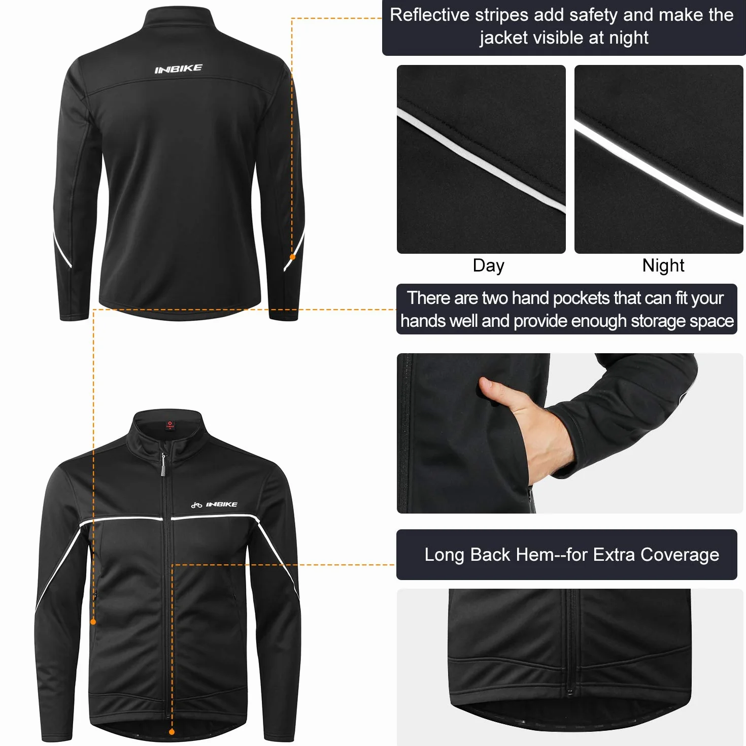 INBIKE Veste Cyclisme Pour VTT Velo Homme Hiver Vestes Thermique Imperméable Coupe-vent Sportwear