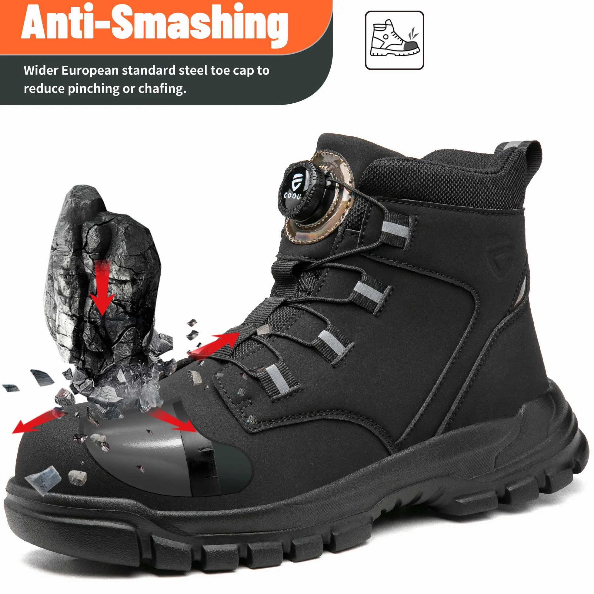 KOIFISH Chaussures de Sécurité Hommes Femmes Montante Basket de Securite Légère Confortable Bottines de Travail Embout en Acier Antidérapant