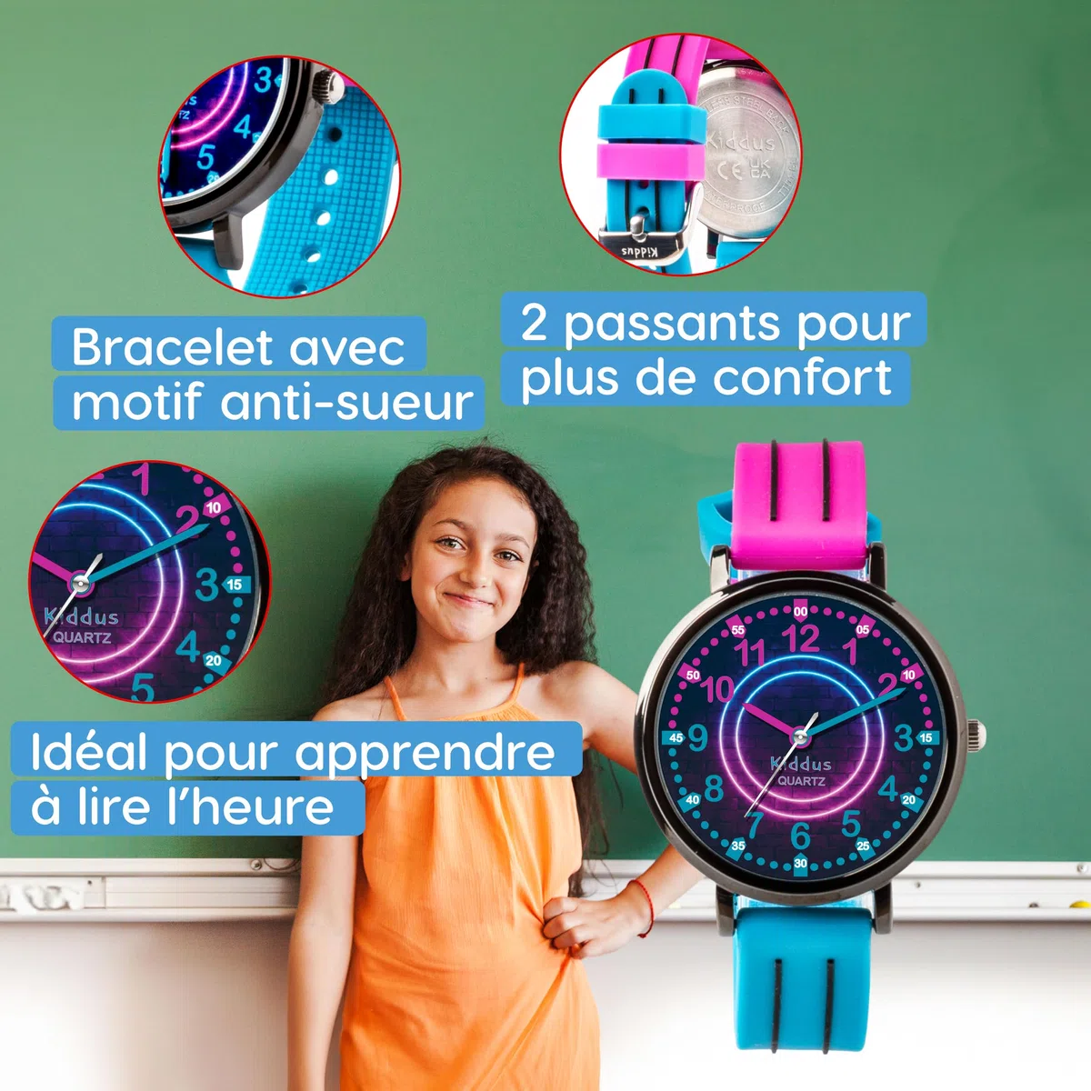 Kiddus Montre Éducative pour Enfants, Montre Bracelet Analogique pour Garçon et Fille à partir de 5 Ans, Waterproof 5ATM, Première Cadeau Apprentissage pour Enfant