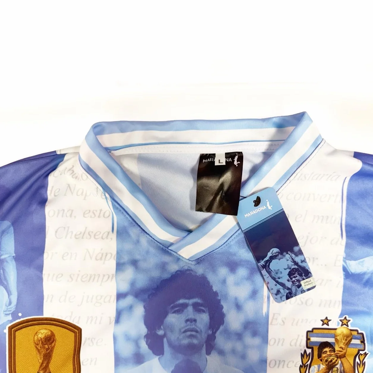 Maillot de Football Diego Armando Maradona - El Pibe de Oro. Réplique Officielle. Maillot Argentine pour Enfant et Ado.