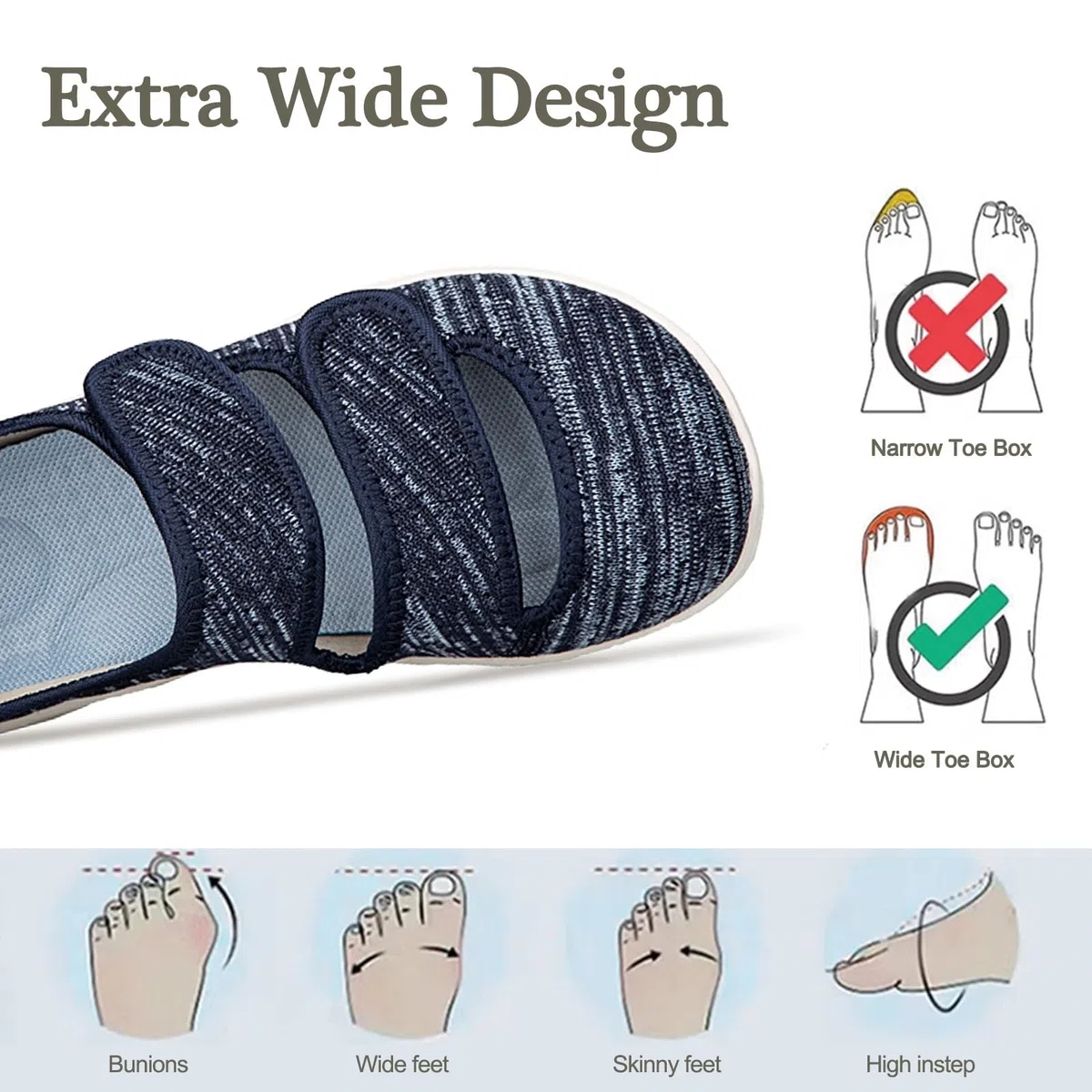 Hsyooes Sandales de rééducation Femme Chaussures diabétiques Hommes Chaussons Orthopédique Respirable Réglables Pantoufles Anti-dérapante Edema Swollen