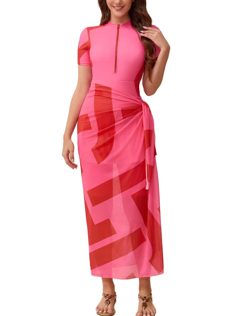 IDOPIP Maillot de bain burkini musulman pour femme - Maillot de bain modeste islamique avec jupe de plage + paréo cache-maillot + pantalon 4 pièces