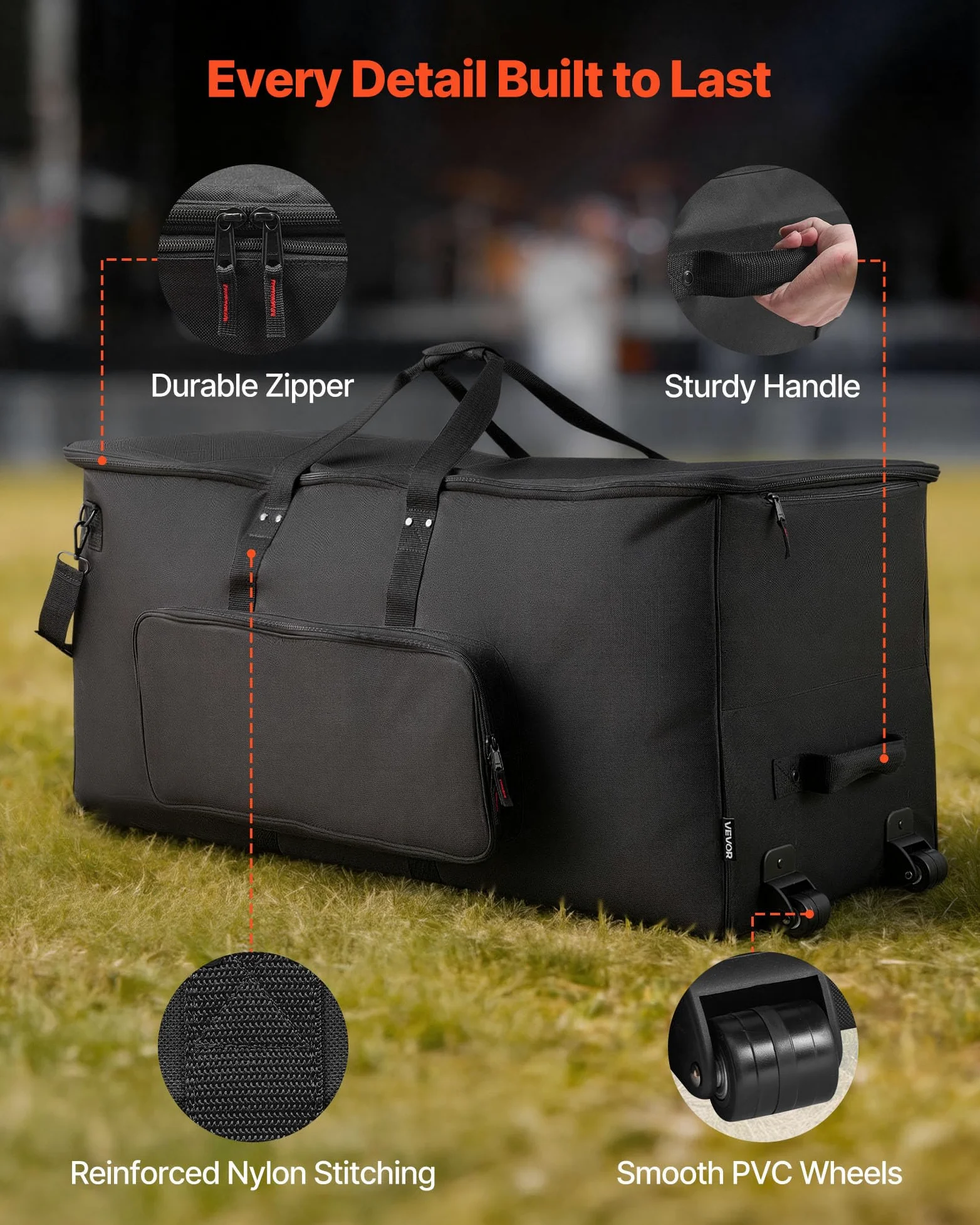 VEVOR Sac à Roulettes pour Batterie Électronique, 600D, Housse de Transport Rembourrée, Intérieur 92x42x41 cm, Séparateurs Amovibles, Noir