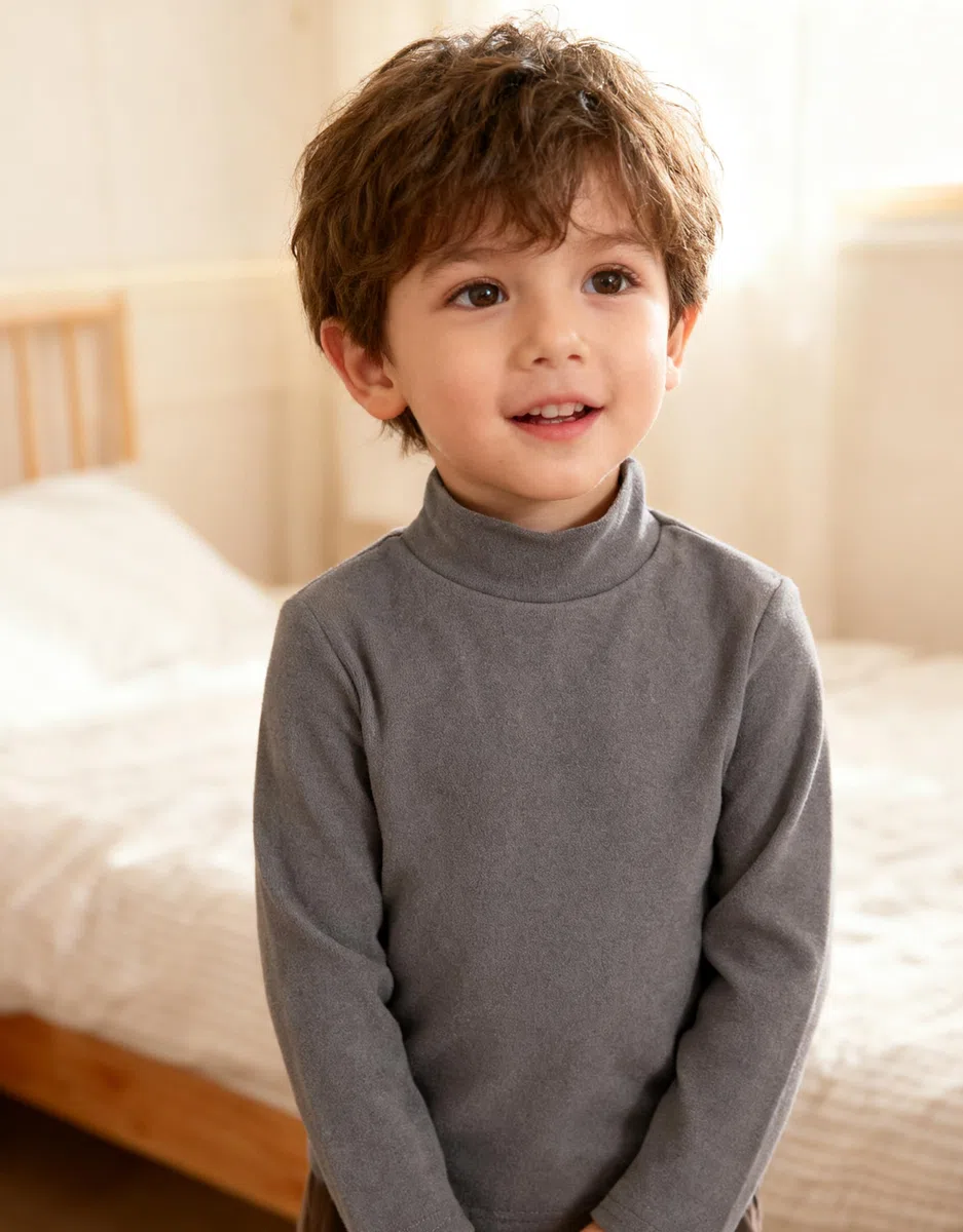 Volunboy Lot de 3 Hauts Col Montant Manches Longues Bébé Enfant (1-6 Ans), Coton Souple sous-Couche Thermique T-Shirt