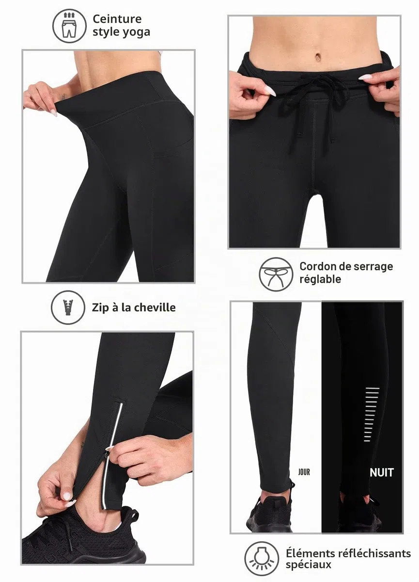 baleaf Legging Thermique doublé en Polaire pour Femme - Pantalon de Course à Pied avec Poches zippées