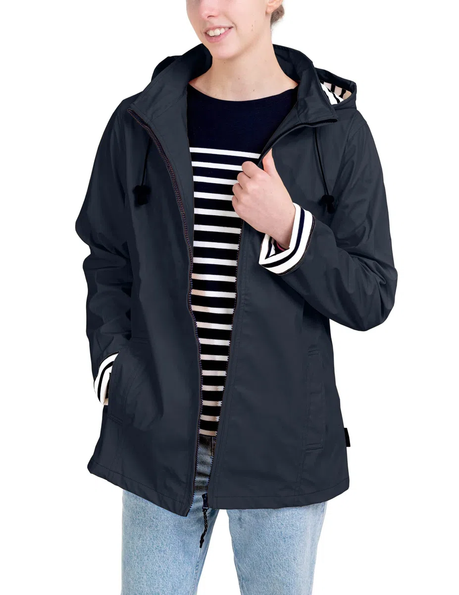 Breizh Ocean - Ciré Femme Imperméable, du XS au 4XL, Création Française ERQUY - Coupe Vent avec Coupe Ajustée et Intérieur Rayé Style Marinière - Manteau Femme