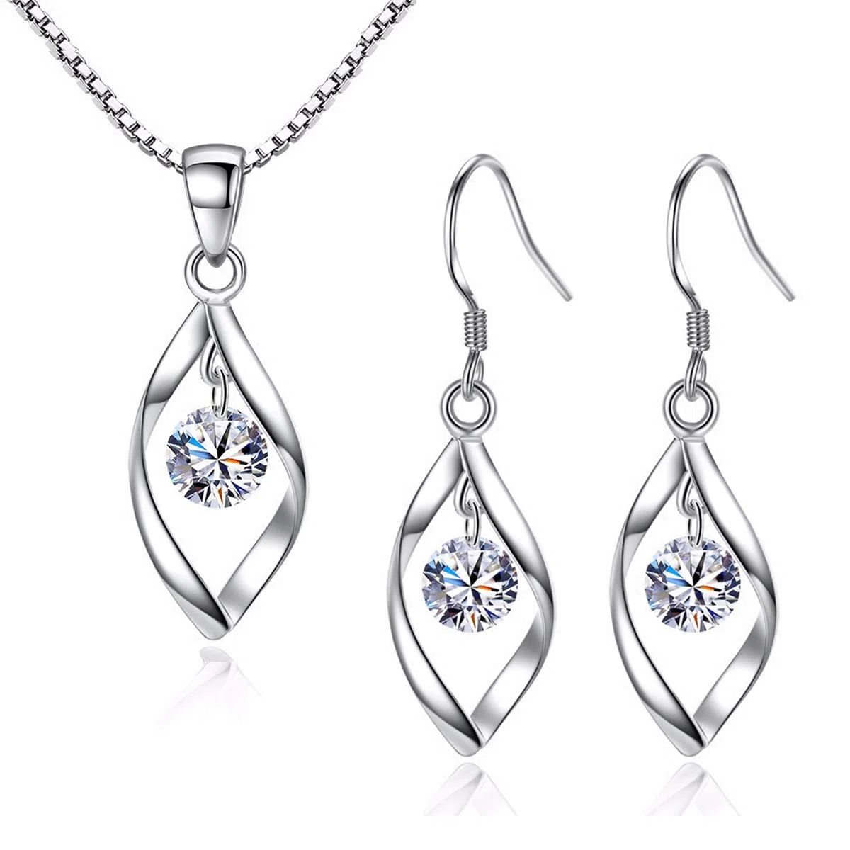 Femme Parure de Bijoux Argent Fin 925 avec Zirocon Cubique 5A Blanc, Ensemble de Boucles d'oreilles + Collier en Forme Tordue pour Femme Fille, Chaîne Pendentif Argent Hypoallergénique