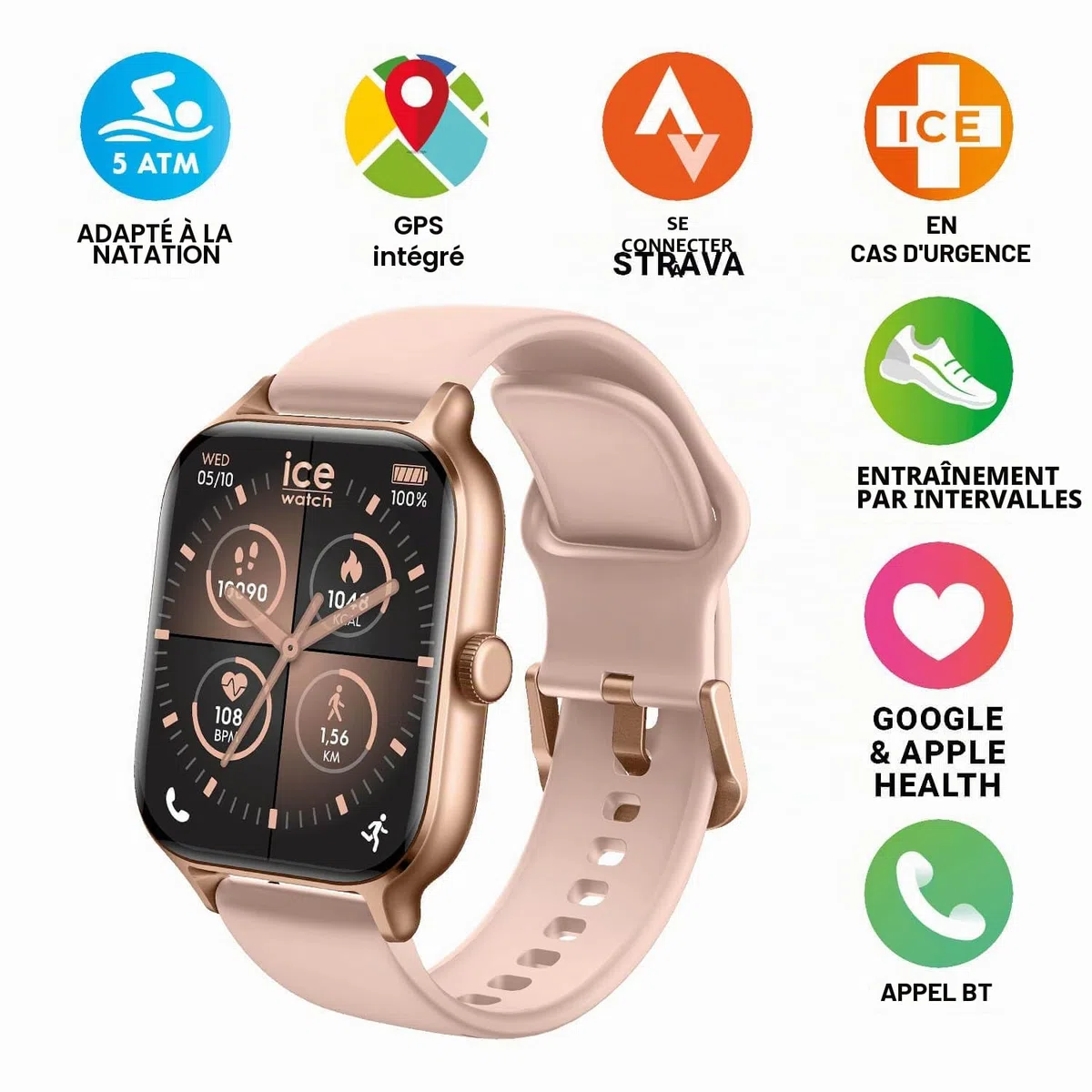 ICE-WATCH - Ice fit RT 3.0 Rose-Gold Nude - Montre connectée de Sport Rose-Gold pour Femme avec Bracelet en Silicone - 025278 (1,75 Pouces)