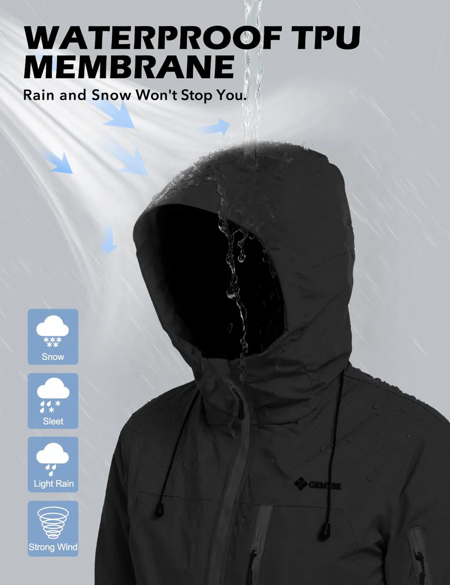 GEMYSE Veste de Ski Femme Imperméable et Coupe-Vent Manteau Chaud avec Capuche Réglable et Ourlet Ajustable pour Randonnée et Neige