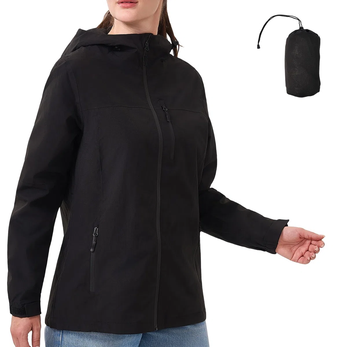 Veste de pluie femme 10000MM Imperméable Veste d'extérieur respirante Veste de transition Veste légère avec capuche Coupe-vent pour la randonnée Voyage Treking vélo