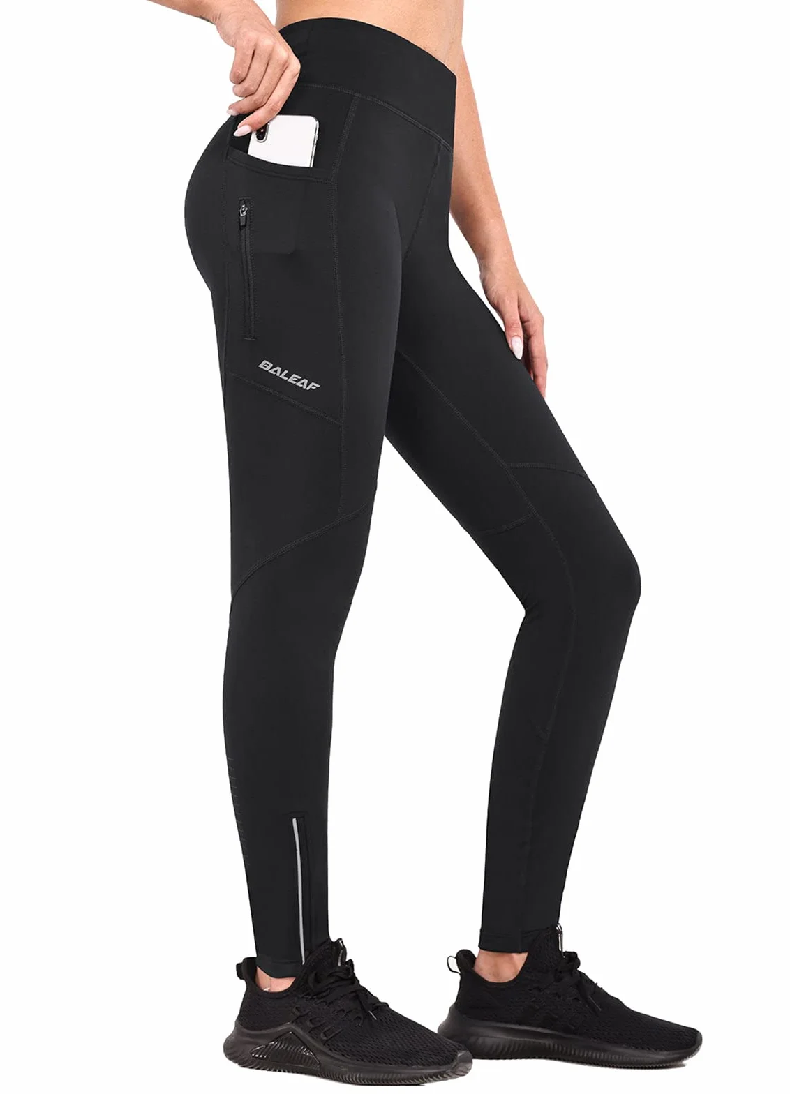 baleaf Legging Thermique doublé en Polaire pour Femme - Pantalon de Course à Pied avec Poches zippées