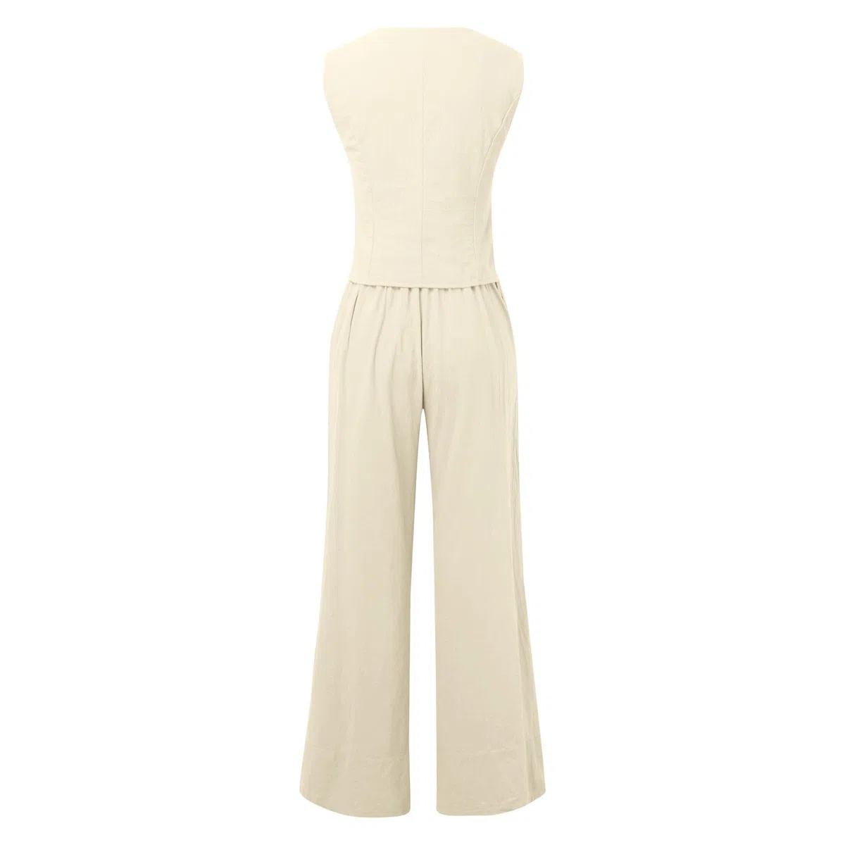 Ensemble Femme Chic Et Elegant - avec Col en V sans Manches Gilet Pantalon 2 Pièces d'affaires Fluide Coton Lin Bureau Vêtement Tailleur Couleur Unie Costume Ete Soirée Décontractée Tenue
