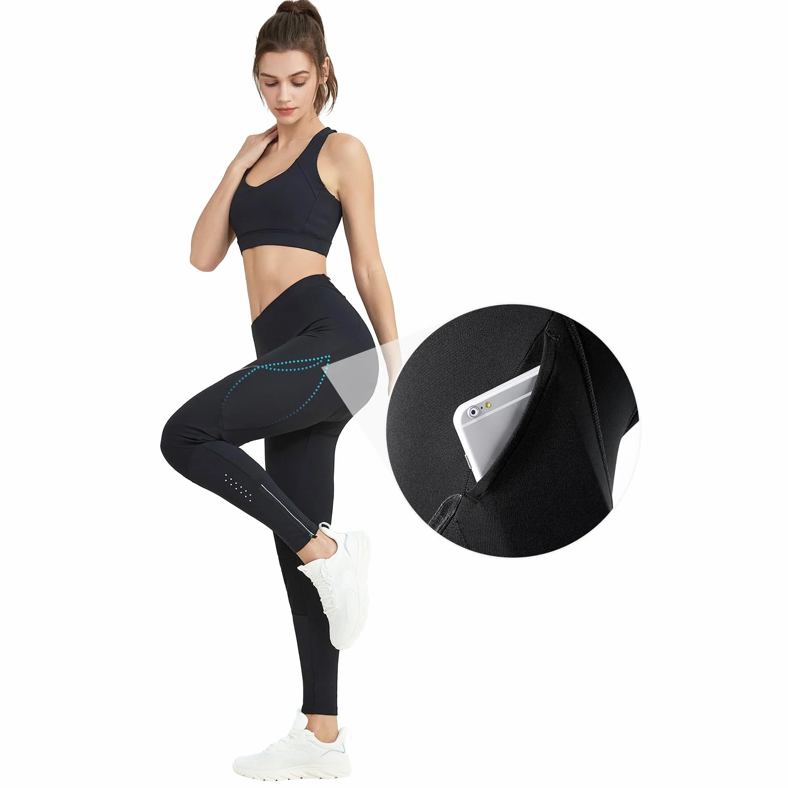 Santic Pantalon de cyclisme long pour femme - Rembourré - Thermique - Rembourrage de l'assise - Réfléchissant - Long legging