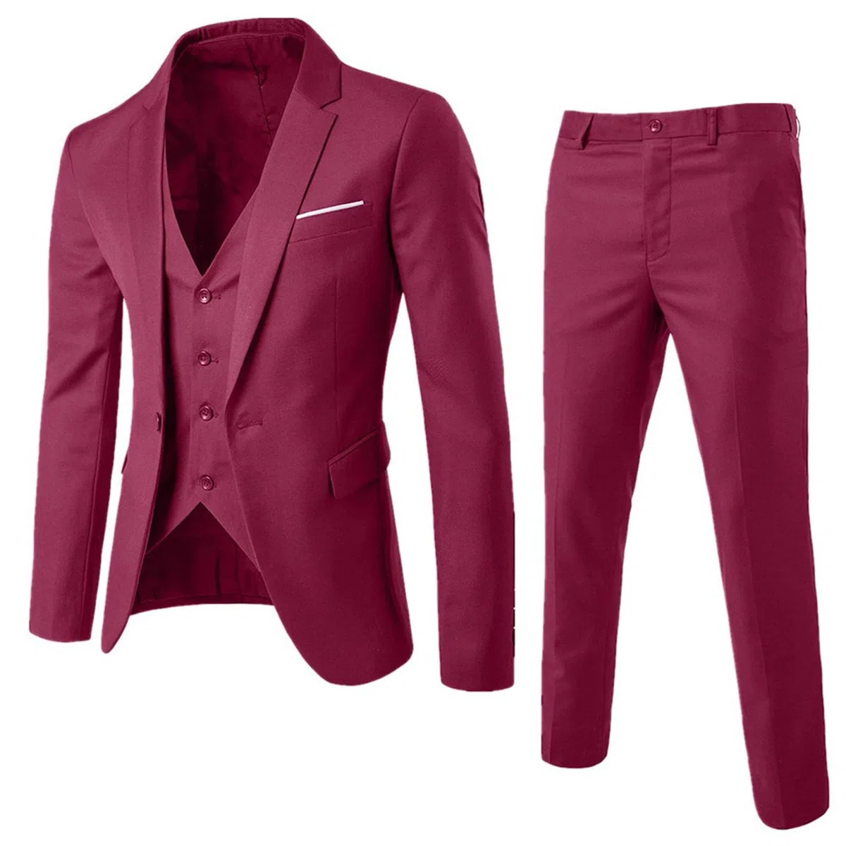 Costume 3 pièces pour homme - Coupe ajustée - Veste - Pantalon formel - Costume professionnel - Pour mariage et affaires - Coupe droite - Costume de smoking - Couleur unie