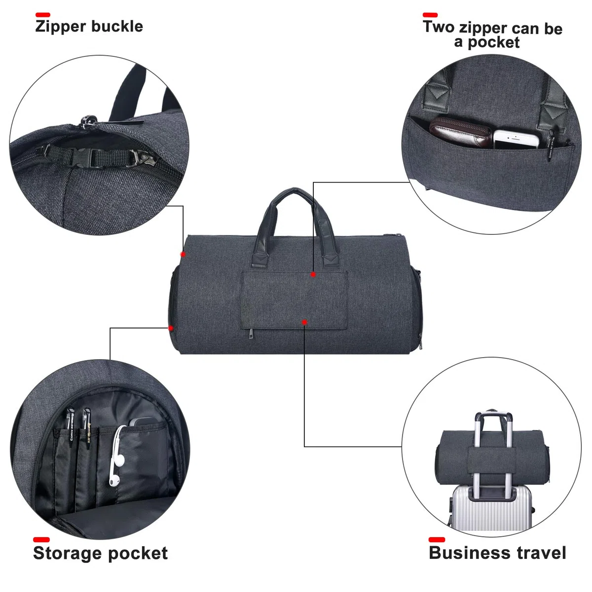 UNIQUEBELLA Housses de Costume de Voyage Housses de Vêtements pour Transport Sac de Costume Sacs de Voyage Sac de Sport Poches de Rangeme Sac de Protection pour Costumes(Gris Foncé)