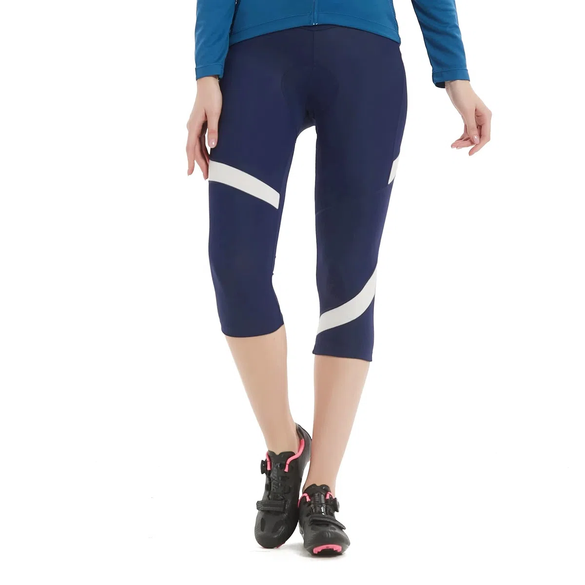 Santic Cycliste Femme Rembourré Pantalon 3/4 Cyclisme pour Femme Short Vélo avec Poches Elastique Séchage Rapide Respirant