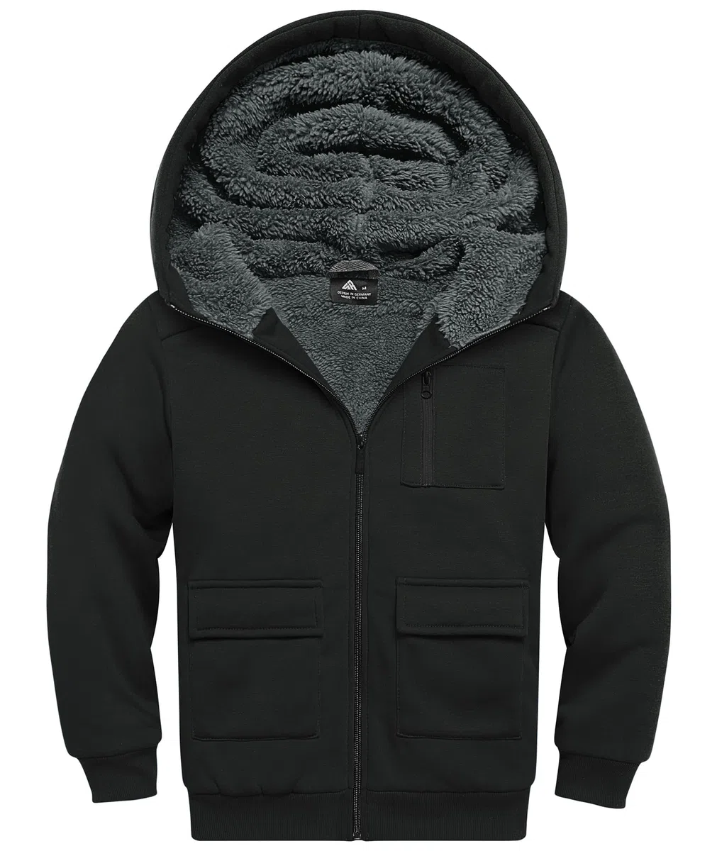 LLdress Veste Polaire Garçon Sweat à Capuche avec Zipper Enfants Hoodie Chaud Causal Hiver Ourdoor Veste d'hiver avec Doublure Hooded Jacket Pullover Automne