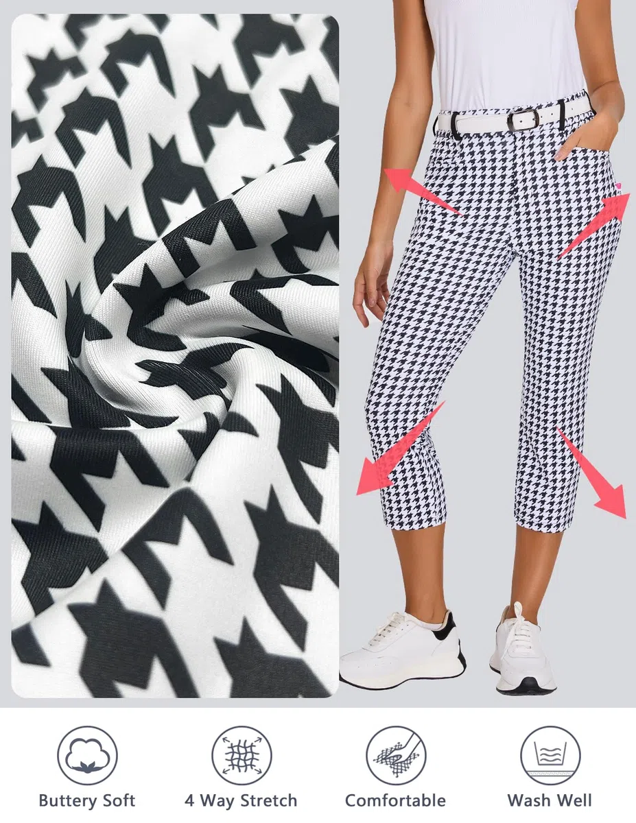 Pantalon Golf Femme Coupe 7/8, Extensible avec Poche Zippée à Aroite Passants de Ceinture, Pantalon de Golf pour Femme, Pantalons de Jogging Léger pour Sport Voyages Travail