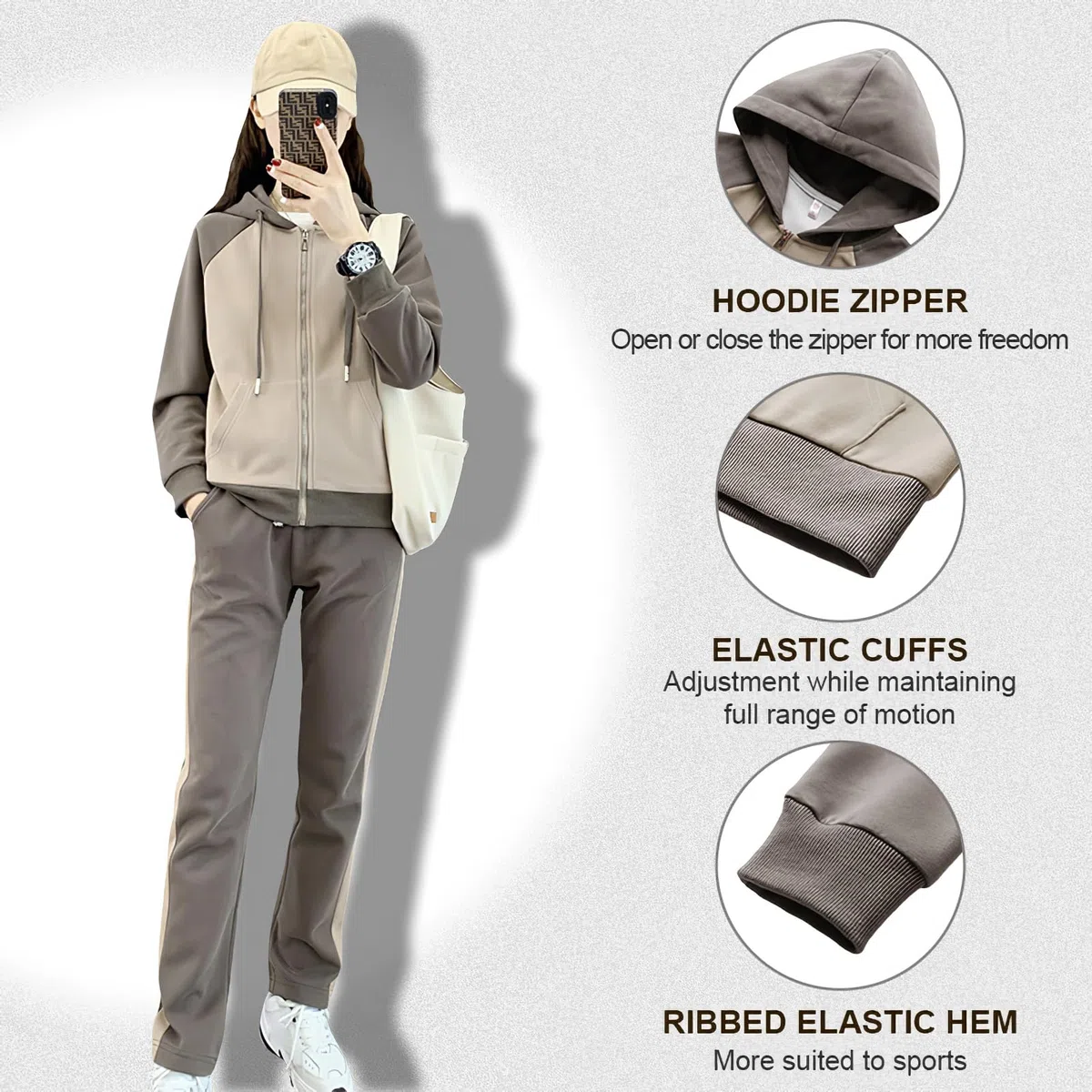 amropi Femme Survêtement doublée de Fourrure Ensemble Veste Sweat à Capuche Jogging Pantalon Tenue de Sport