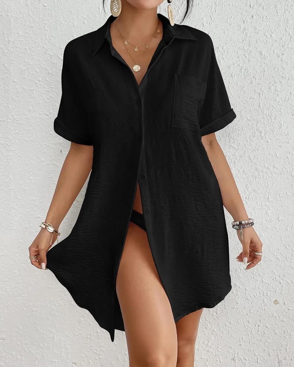 Bsubseach Femme Maillot De Bain Coverup Chemise Robe Bouton Down Maillot De Bain Cover Up Beachwear