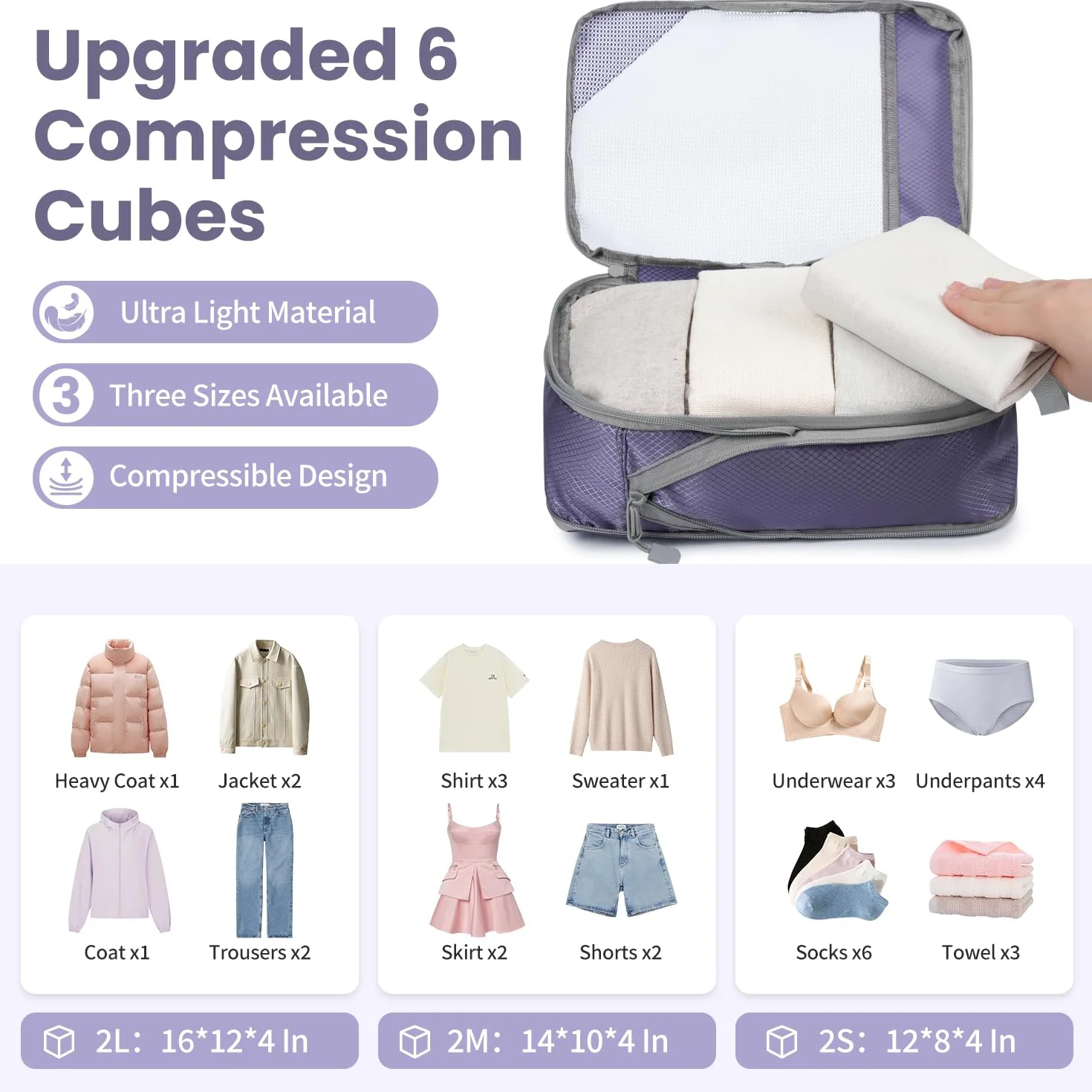 Versatile 6-Set Compression Hollow Packing Cubes, Conception en maille transparente, Peu encombrant et léger, Organiseur de bagages portable et durable, Indigo
