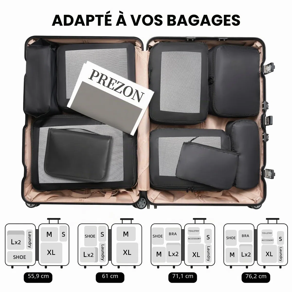 Cubes de rangement pour valise, lot de 10, organiseurs de bagages légers, cubes de rangement pour accessoires de voyage
