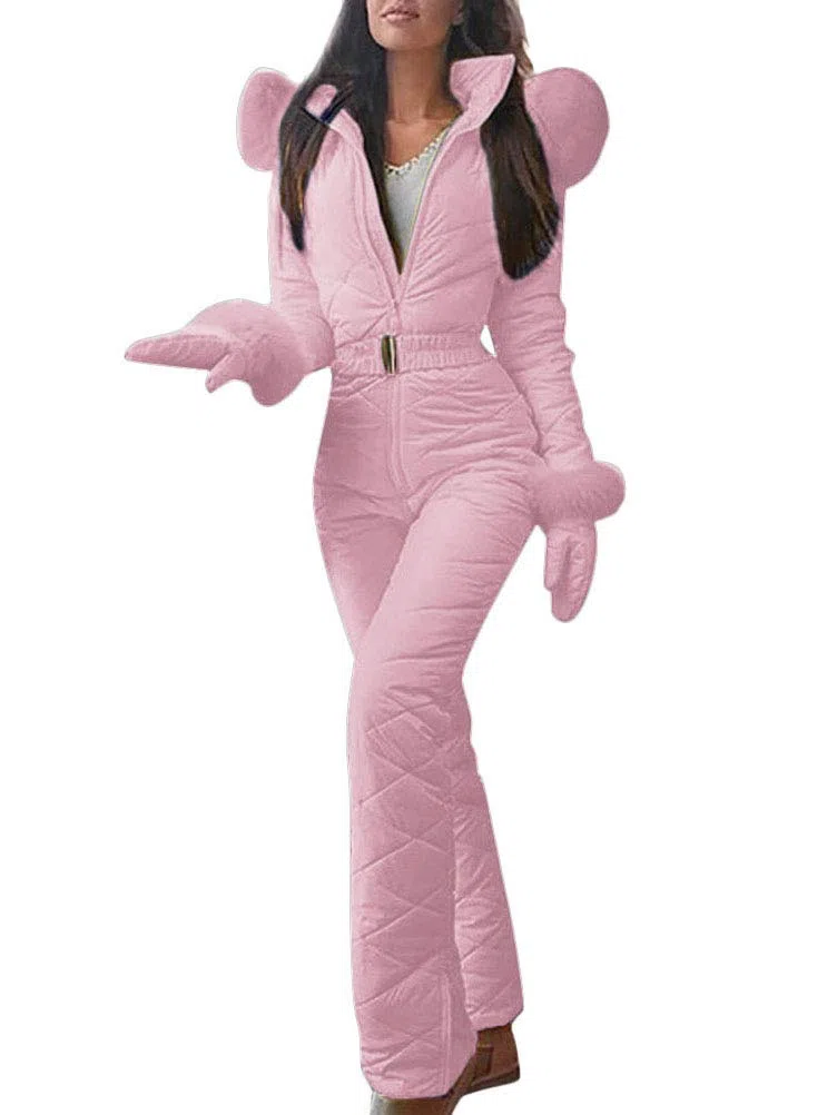 Minetom Combinaison de Ski Femme Fille Hiver Chaud Peluche Capuche Overall Neige Extérieur Sports Pantalon Ski Suit Imperméable Jumpsuit