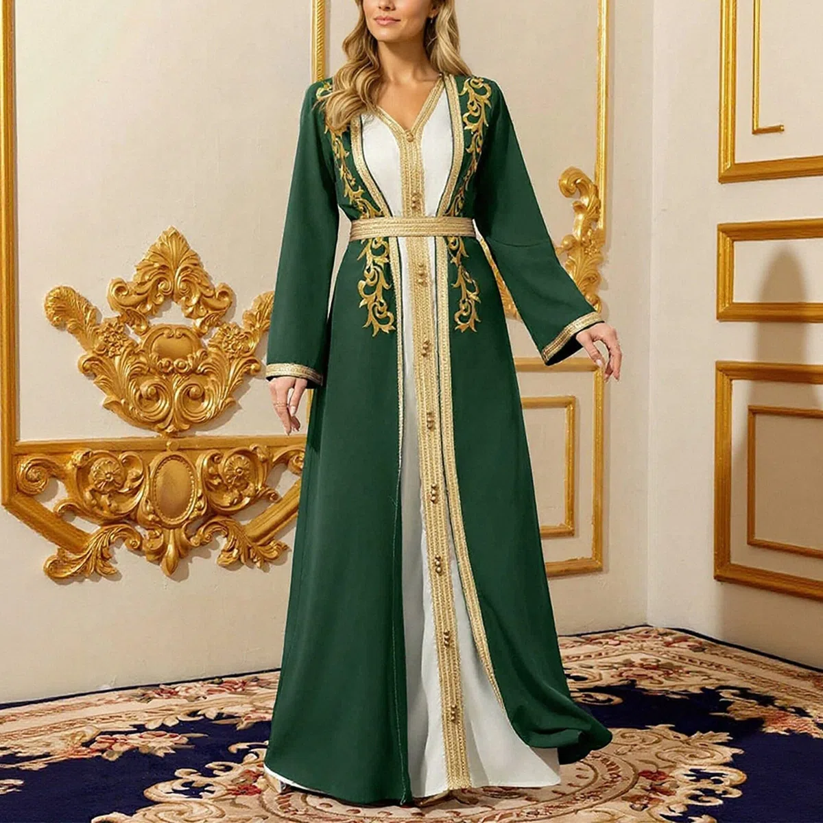 Generisch Élégante robe musulmane Abaya avec robe brodée à manches longues et sous-robe.